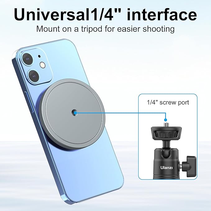 Magnetic Phone Mount Holder with 1/4''-20 Thread Screw Adapter fo MagSafe Camera Tripod Selfie Monopod 1/4" Camera Hot Shoe Mount Ballhead Mini Ball Head Phone Tripod Light Stand
