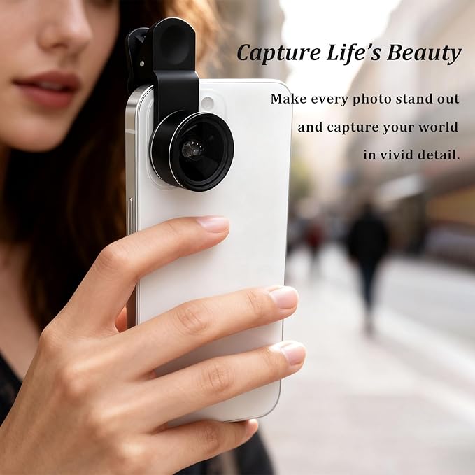 3-in-1 Smartphone Camera Lens Kit – 198° Fisheye, 0.63× Wide-Angle & 15× Macro Clip-On Lens Set for iPhone, Samsung & Android Phones (Black)