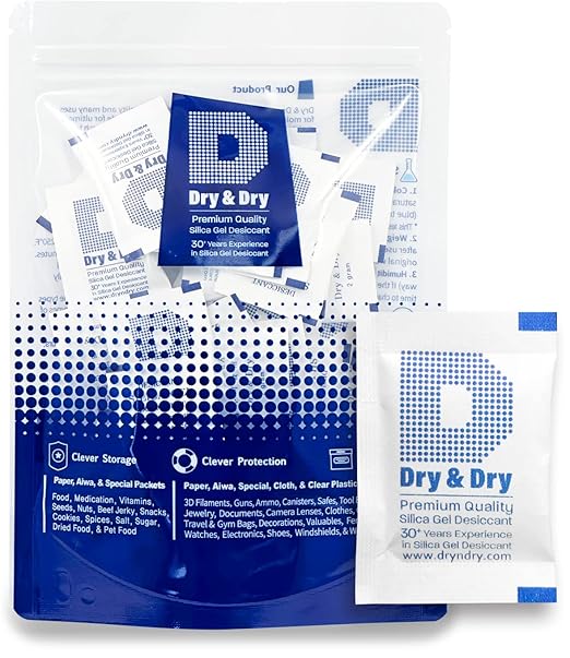 Dry & Dry 2 Gram [80 Packets] Food Grade Silica Gel Packs Desiccant Packs, Silica Packets - Rechargeable Silica Gel Packets, Desiccants, Silica Gel