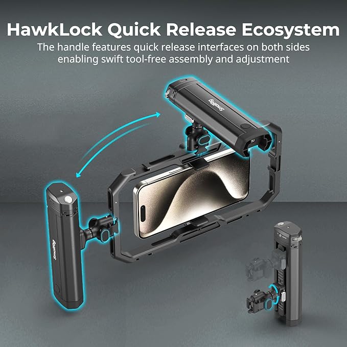 SMALLRIG Rotatable Bilateral Quick Release Side/Top Handle with Wireless Control and M.2 SSD Enclosure, for SMALLRIG HawkLock Mobile Phone Quick Release Ecosystem - 4841