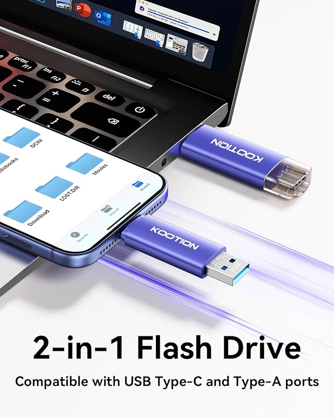 256GB USB C Flash Drive 5-Pack, KOOTION 2-in-1 Type-C Flash Drive USB-A & USB-C 3.0 Dual Drive OTG, Thumb Drive Memory Stick for Android Smartphone/Tablet/PC