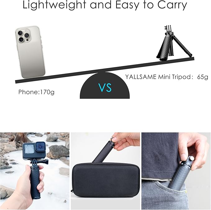 YALLSAME Mini Selfie Stick Tripod for GoPro Hero 13 12 11 10 9 8, Portable Handle Grip Action Camera Selfie Stick for DJI Osmo Action 6/5 Pro/4/AKASO Brave EK7000, Extension Pole Tripod for GoPro Max