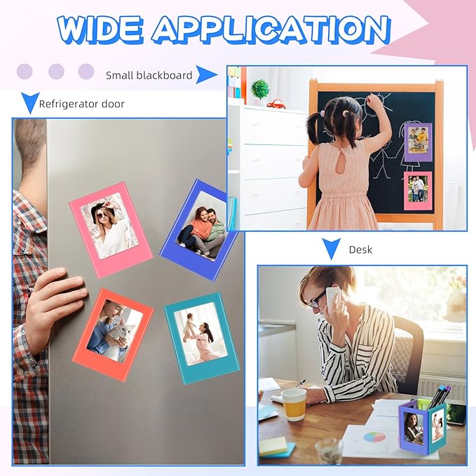 Konohan 6 Packs Magnetic Photo Picture Frame Refrigerator Magnets Holds 3.5 x 2.6 Inch Colorful Mini Table Picture Frames for Fridge Compatible with Fujifilm Instax Small Polaroid