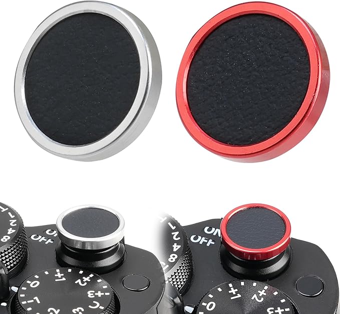 FocusFoto Camera Shutter Button PU Leather Soft Shutter Release Button Fits for Fuji X-M5 X-T50 X100VI X-T5 X-T4 X-T3 X-T30 II X-E3, for Nikon ZF DF, for Leica M10 M9 M8 M7（2-Pack, Silver & Red