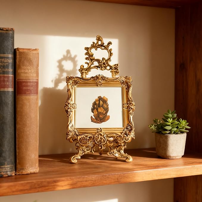 Vintage Plaque Holder for Display, Brass Picture Frame Holder Easel Metal
