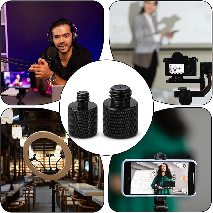 2pcs Mic Stand Adapter 5/8 to 3/8 and 5/8 to 1/4 Mic Thread Screw Adapter 1/4 Male to 5/8 Female and 3/8 Male to 5/8 Female-Screw Adapter for Microphone Mounts and Stands Mic Boom Arm (Black)