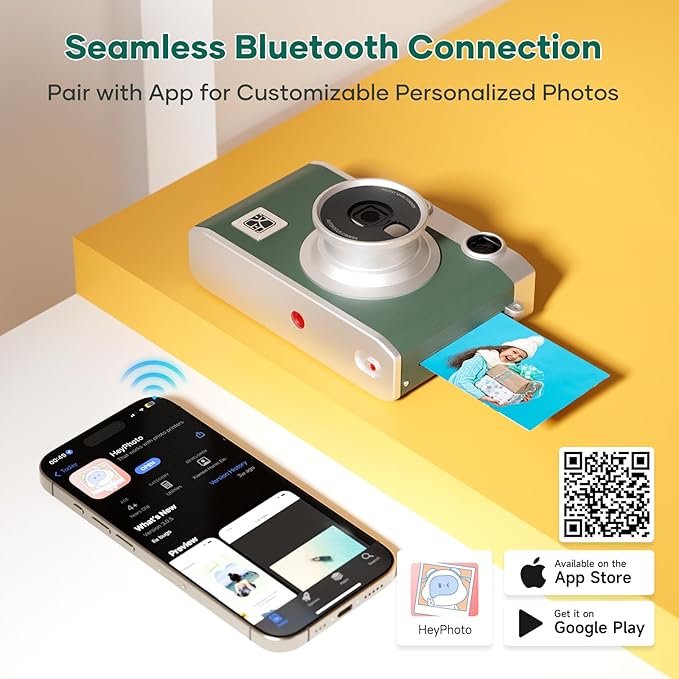 iDPRT Hanin Instant Print Camera, Instant Film Camera, Wireless Bluetooth Photo Printer + 10 Sheets Photo Paper, Portable Instant Cameras That Print Photos for Christmas/Birthday/Travel/Party