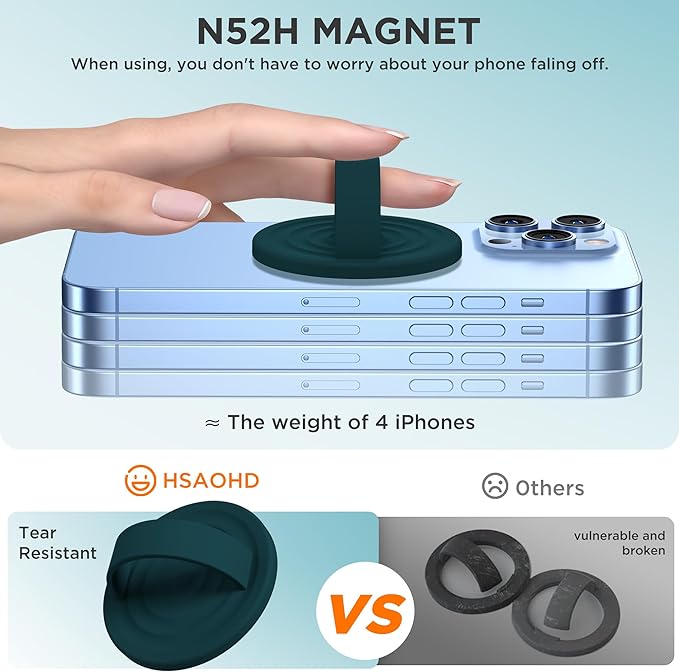 Upgraded Magnetic Phone Grip, Liquid Silicone Soft and Portable, Removable Finger Loop Ring Grip Holder for iPhone, Strong Magnetic Attraction, Compatible with MagSafe Phone Case, Dark Green