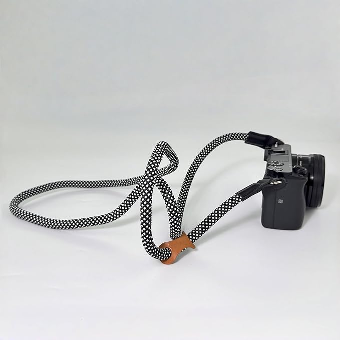 Little Fire Craft Camera Strap Crossbody Camera Neck Shoulder Strap 127cm Climbing Rope for Photographers Lanyard 10mm Thick - Black/white