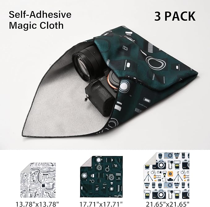3pcs Pack Camera wrap, Protective Wrap, Magic Self-Adhesive Cloth, Anti-scratch Lens Camera Wrap, Folding, Washable, Lens pouches, Soft cloth with a sticky for camera