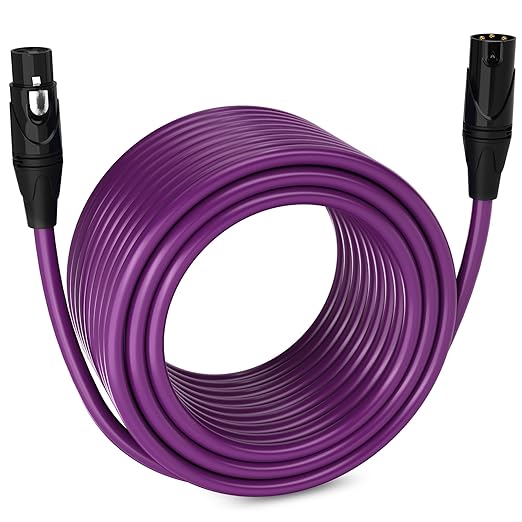 LyxPro 100 Feet XLR Microphone Cable Balanced Male to Female 3 Pin Mic Cord for Powered Speakers Audio Interface Professional Pro Audio Performance and Recording Devices - Purple