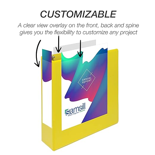 Samsill Durable 2 inch 3 Ring Binder, Made in USA, D Ring Binder, FSC 100% Recycled Chipboard, Yellow, 4 Pack