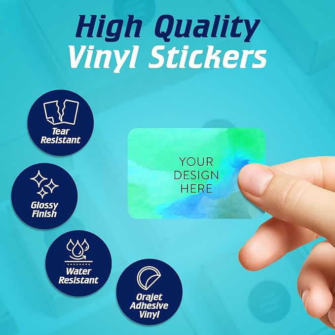 100 Custom Vinyl Stickers - Upload Your own Image, Text, Design, Logo - Personalized Logo Labels for Handmade, Packaging, Bottle, Jars, Candle, Brand Stickers (Blue Green, 6x4)