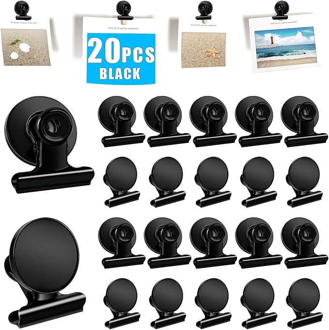 DIYMAG Hanging Photo Magnetic Clips, 20 Pack Fridge Magnets Heavy Duty Holder Party Graduation Collage Picture Display Diy Clip for Refrigerator Home Whiteboard Office Locker Classroom Balck