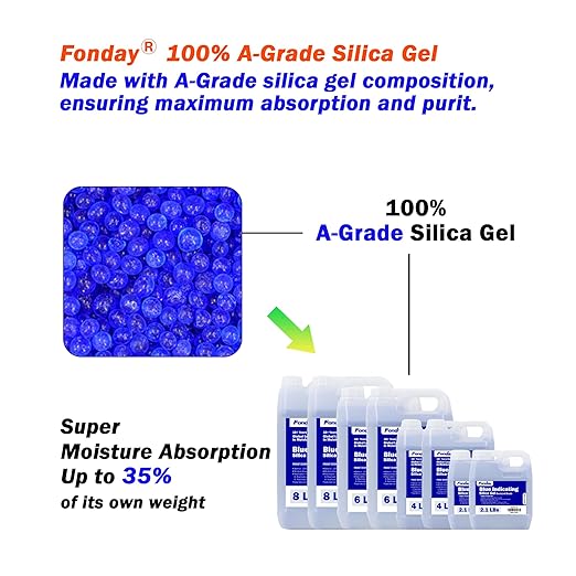 4LBS Fonday Blue Indicating Silica Gel Beads Desiccant Moisture Indicating Blue to Pink Reusable Industry Standard Bead Size 3 to 5mm