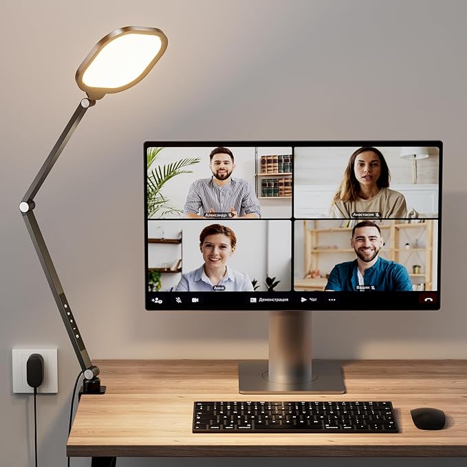 Video Conference Lighting for Computer, Dimmable Light for Video Recording, Meeting, Laptop & Webcam, 15W Ring Light for Desk with C- Clamp, Swing Arm, Remote, Memory & Timer CRI >95