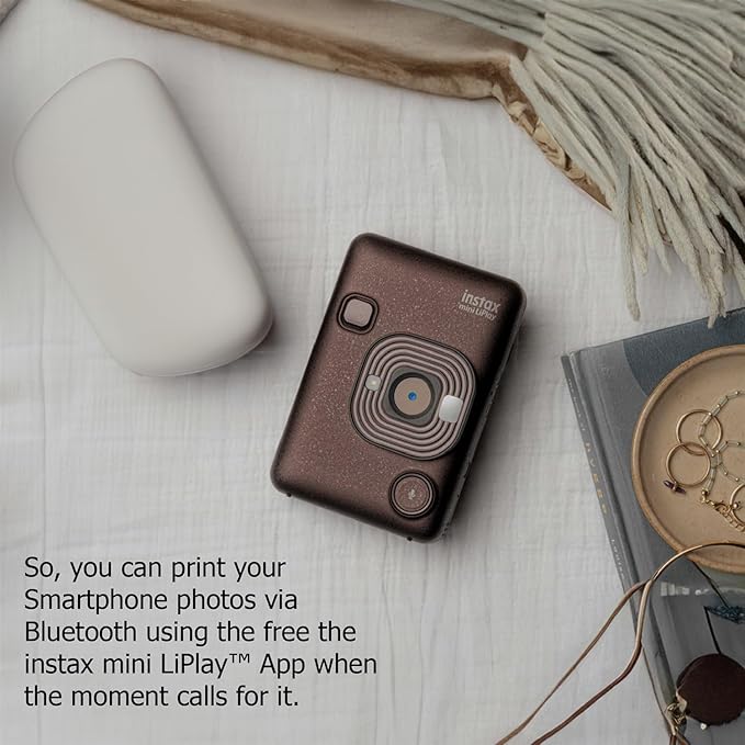 Fujifilm Mini LiPlay Hybrid Instant Camera with Mini Film, 32GB microSD Card, Charging Cable, Hand Strap and Pixibytes Microfiber Cleaning Cloth... (Deep Bronze + 40 Sheets)