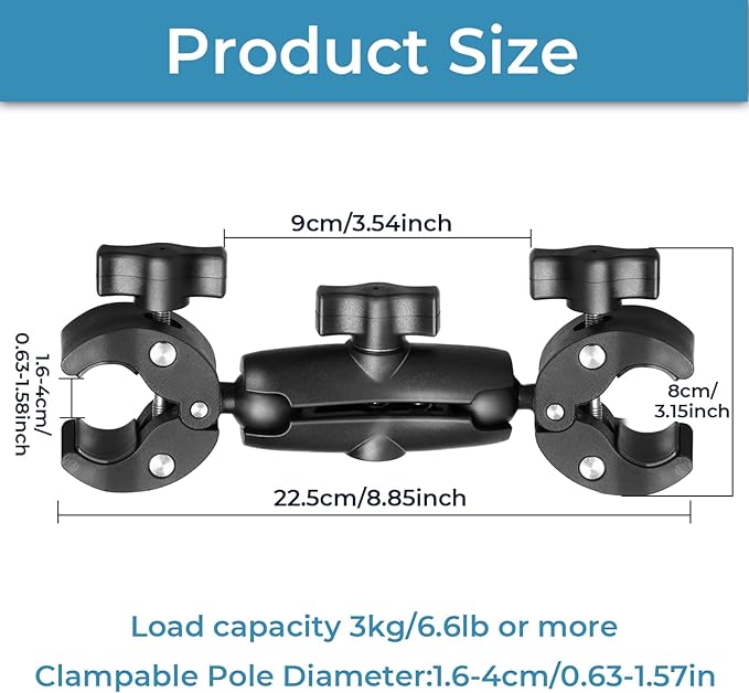 Sequpr Camera Clamp Mount for Gopro, Super Clamp Adapter Double Head Multifunction Holder for Motorcycle, Photography Light Fixture Bracket,Umbrella,Selfie Stick,Reflector