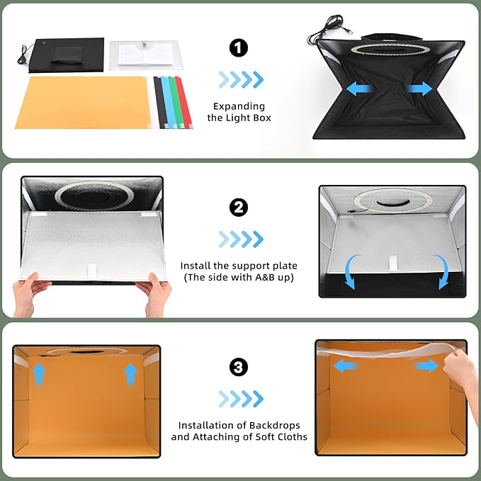 Lightdow 16"x16"x16" Photo Studio Light Box Photography with 180 LEDs (CRI>95) & Type-C Cable(18W), 6 Backdrops - Dimmable Shooting Tents[Light Box pkg. lacks Type-C Plug. Add manually.]