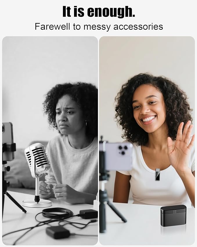 Wireless Lavalier Microphone for iPhone 15/16/17/Android, Lapel Mic with All-in-One 24H Charging Case, Noise Reduction, USB C Plug & Play Clip Mic for Video, Interview, YouTube, TikTok, Podcast, Vlog