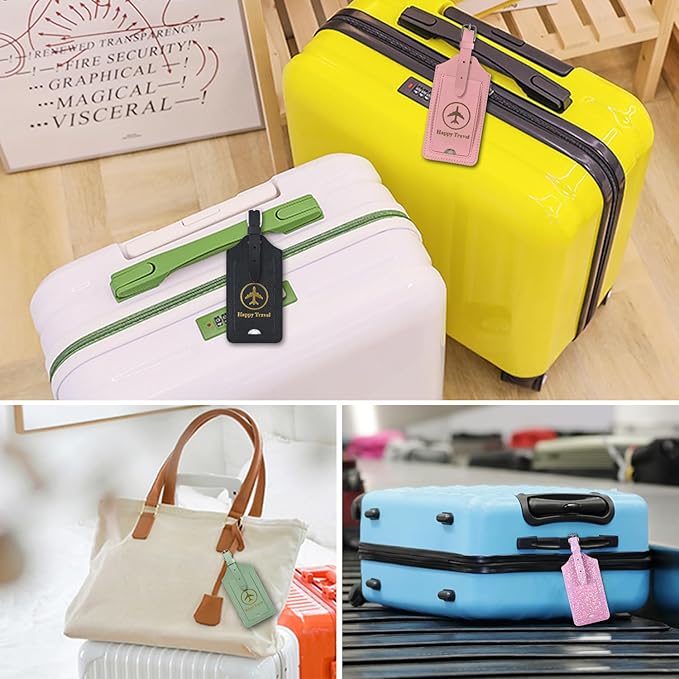 ACdream Luggage Tags 2 Pack, Leather Suitcase Tags Identifiers, Cute Cruise ID Labels with Privacy Cover fits on Backpack, Travel Bag, for Women, Men, Adults, Kids, Agave Green