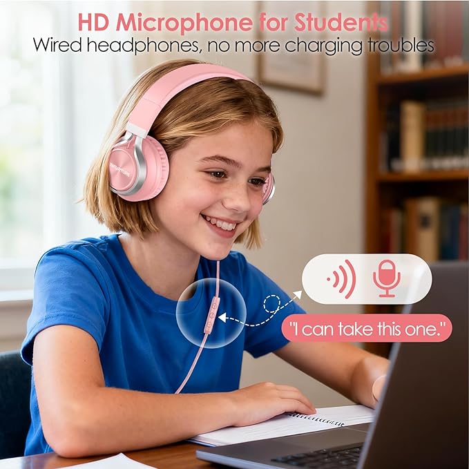 USB C Headphones Wired with Mic & Volume Control, Tangle-Free, Type C Over-Ear Headphones, Lightweight/Foldable Kids Headphones Wired Headphones USB C for iPad/Sports/School/Travel/iPhone 17/16/15