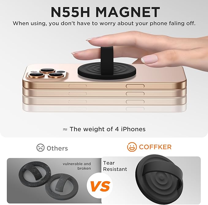 Magnetic Phone Grip Ring Holder, Liquid Silicone Magnet Cell Phone Grip Finger Loop, Compatible with Magsafe, Back of Phone for iPhone 17/16/15/14/13/12 Series, Black