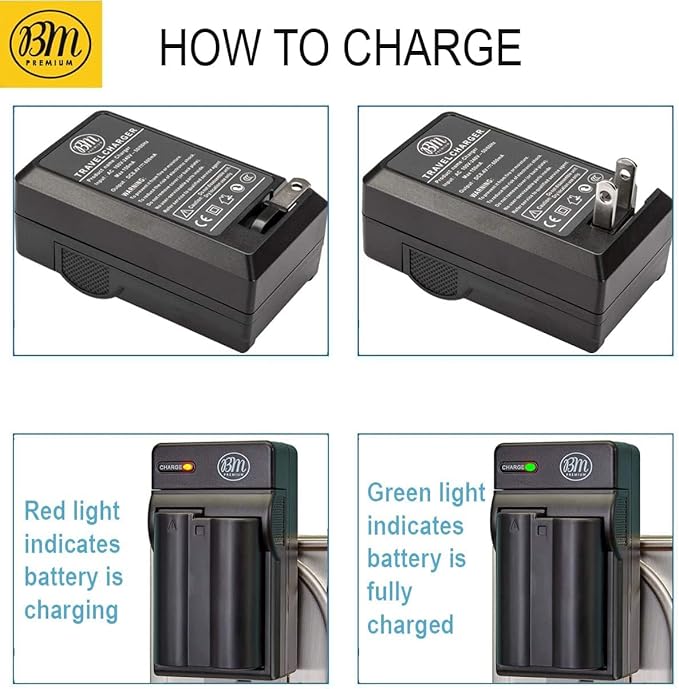 BM Premium EN-EL15C High Capacity Battery and Charger for Nikon Zf, ZR, Z5, Z5 II, Z6, Z6 II, Z6 III, Z7, Z7II, Z8, D500, D600, D610, D750, D780, D800, D810, D850, D7000, D7100, D7200, D7500 Cameras