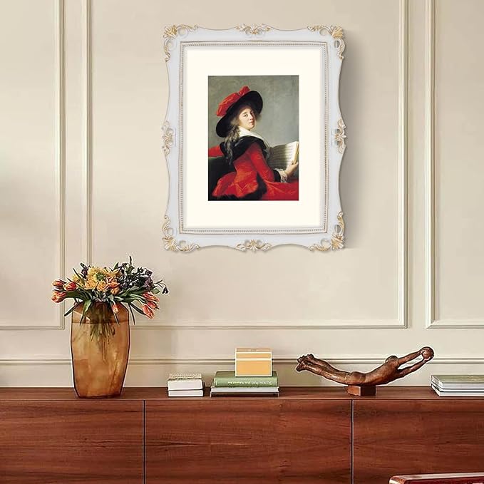 SIMON'S SHOP White Picture Frames 11x14 with Mat for 8x10 Photo, Vintage Poster Frames for Wall and Tabletop, Antique Style Ornate Frame