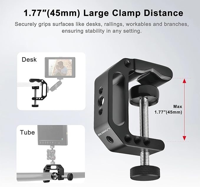 C Clamp Camera Mount with 1/4’’ and 3/8’’ Threaded Holes - 4.5cm Jaw Opening - Max Load 2kg