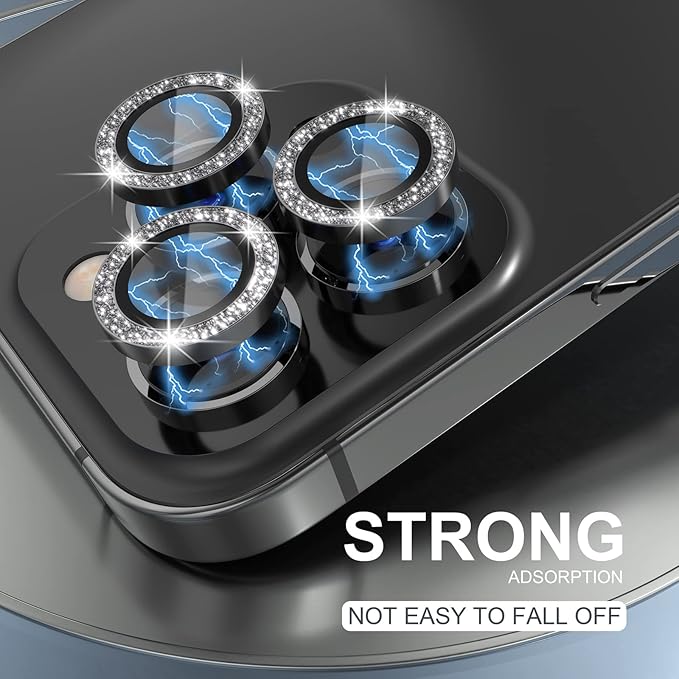 Choiche Compatible for iPhone 14 Pro/iPhone 14 Pro Max Camera Lens Protector Bling, 9H Tempered Glass Camera Cover Screen Protector Metal Ring Decoration Accessories (Glitter-Black)