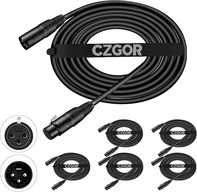 DMX Cable 10 ft, 6 Pack Flexible 3 Pin DMX Cable Pack XLR Male to Female Lighting Wire Cable for Stage Lighting Signal XLR Connection Stage Light Cables for Stage Lighting Input & Output