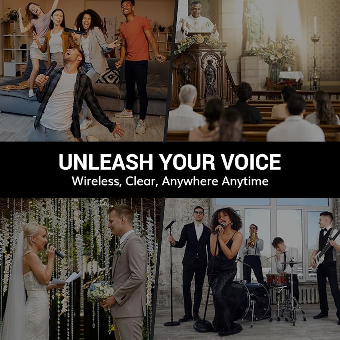 TONOR Wireless Microphones System with 8x12 Channels Cordless Handheld Microfono Inalambrico, 90 m/295FT UHF Range, Mics with Stable Signal, Quick Mute for Karaoke Singing Party Church Wedding