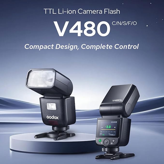 GODOX V480S V480-S TTL Camera Flash for Sony, GN50 Speedlite 650 Flash Number 1/8000s HSS 1.7s Recharge Time Built-in 5600K LED Adjustment Light with Diffuser Compatible with Sony Cameras