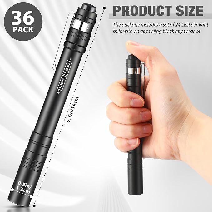 36 Pack Christmas Mini Pen Flashlights Bulk Gifts LED Pen Lights Aluminum Pocket Flashlights with Clips Small Handheld Torches for Men Camping Hiking Emergency Outdoor (Black)