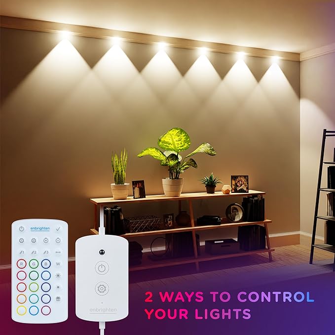Enbrighten Spectrum Remote Controlled Indoor Accent Wall String Lights, Color Changing LED USB Sconces, 8ft with 6 Lights, RGBWIC, White 84313