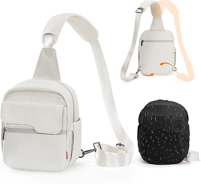 Cwatcun Camera Bag Small Compact Camera Sling Case, Waterproof Canvas Crossbody Camera Bag with Rain Cover, Travel Photography Bag for Canon, Nikon, Sony, Fuji DSLR/SLR/Mirrorless Cameras, Lens