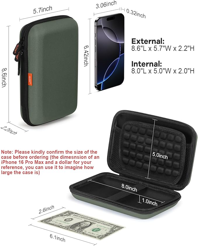 Large Classic Army-Green Case - Hard Shell Electronic Organizer Travel Carrying Case - Shockproof Electronic Accessories Storage Pouch Bag for Game Drive, Hard Disk, Power Bank, Charger