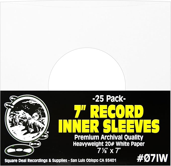 (25) Archival Quality Acid-Free Heavyweight Paper Inner Sleeves for 7 Inch Vinyl Records #07IW