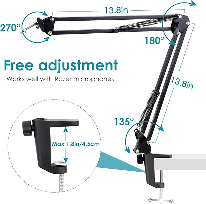 Adjustable Mic Boom Arm for Razer Seiren – Compatible with Seiren X, Mini, V2 X & V2 Pro | Streaming & Podcast Stand