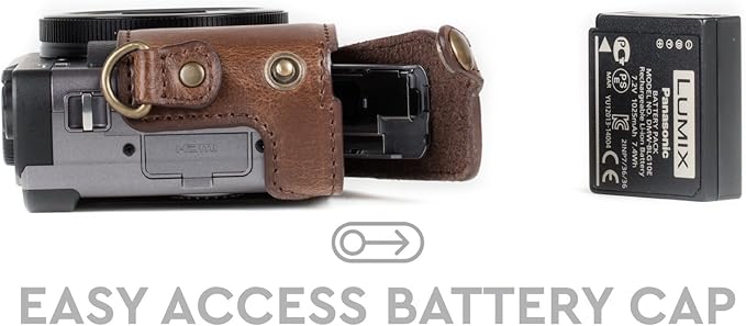 MegaGear MG1259 Ever Ready Leather Camera Case compatible with Panasonic Lumix DC-ZS80, DC-ZS70, DC-TZ95, DC-TZ90 - Dark Brown