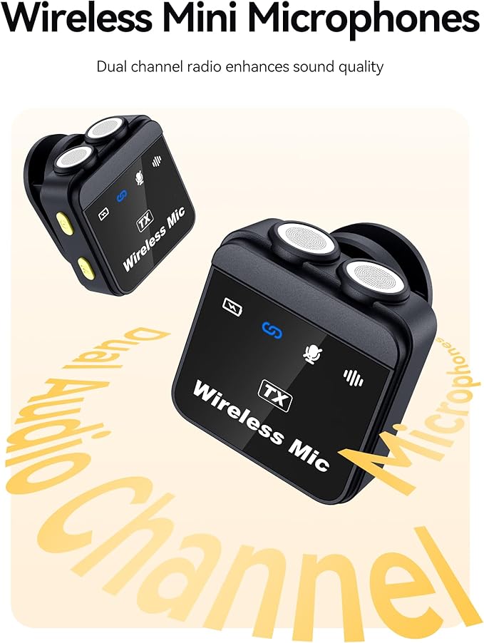 bmani Wireless Microphones for iPhone & Android Mini Lavalier Microphone with Noise Reduction 328ft Transmission & 60H Charging Case Magnetic Mini Mic for Vlogging, Video Recording, Podcast Fit Black