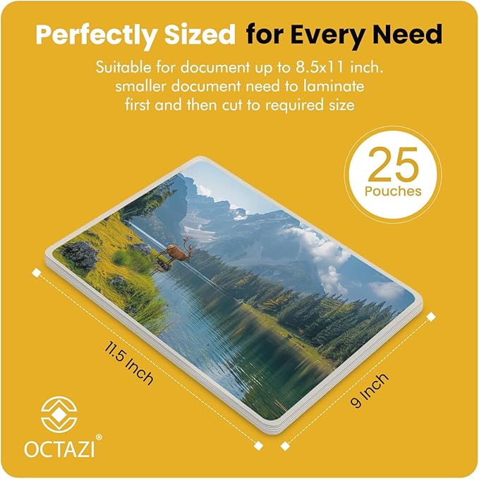Thermal Laminating Sheets 3 Mil – Holds 8.5 x 11 Inch Documents, 9 x 11.5 Inch, 25-Lamination Pouches with Round Corners, Clear Glossy Thermal Laminating Paper for Home & Office Laminators