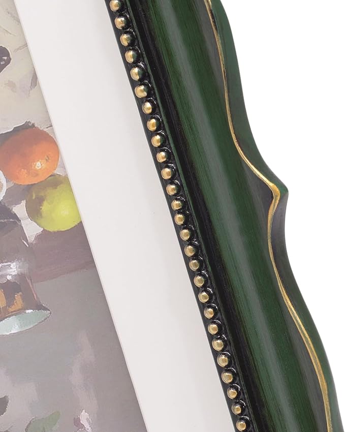 Vintage 11x14 Picture Frame with Embossed Flower, Green Ornate Frame for 11x14 or 8x10 Photos with White Mat, Hand-Crafted Resin Antique Frames for Tabletop & Wall Hanging, Home Decor (Green )