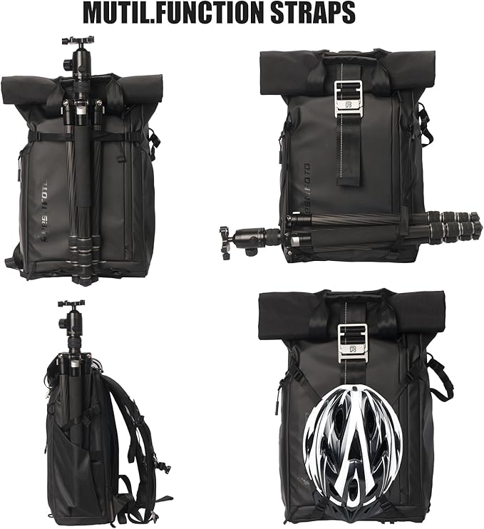 Besnfoto Camera Backpack, Waterproof Travel Camera Bag for Photographer Expandable Roll Top Photography Case for DSLR SLR Mirrorless Camera Fit up to 15.6 inch Laptop with Rain Cover