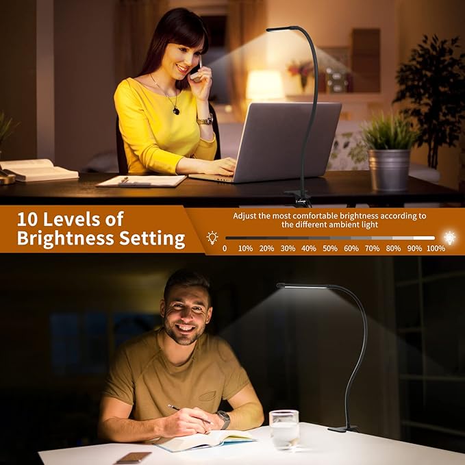 iZELL LED Desk Lamp for Home Office with Clamp [77 LEDs Light 3 Color Modes & 10 Brightness Levels] Flexible Gooseneck Book Lights, Easy Clip on Reading Headboard