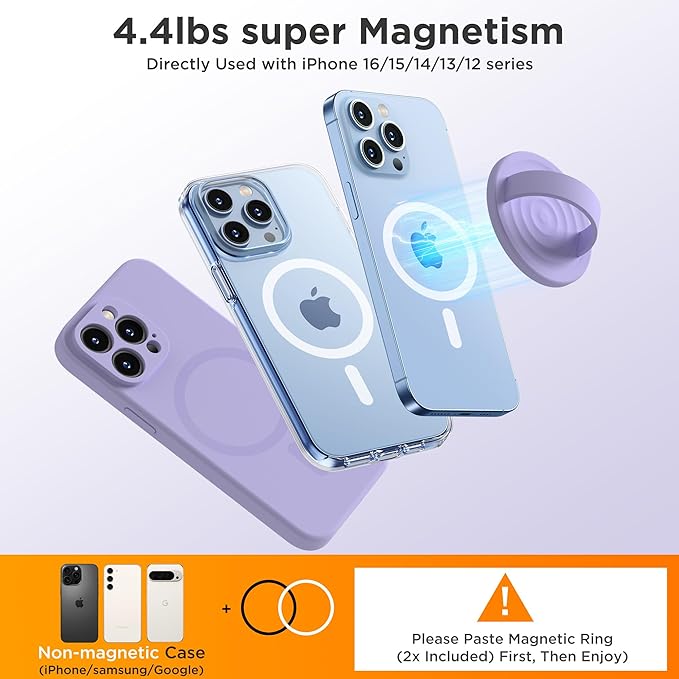 Upgraded Magnetic Phone Grip, Liquid Silicone Soft and Portable, Removable Finger Loop Ring Grip Holder for iPhone, Strong Magnetic Attraction, Compatible with MagSafe Phone Case, Lilac Purple