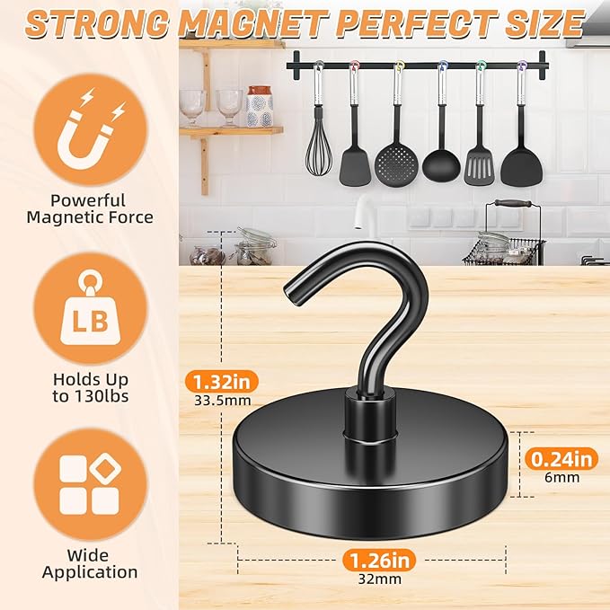 DURMATE Magnetic Hooks Heavy Duty, Red Magnet Hooks for Cruise Cabin, Cruise Ship Essentials, 130lbs Strong Refrigerator Magnets for Camper, Locker, Key Holder, Door Decorations, Classroom Essentials