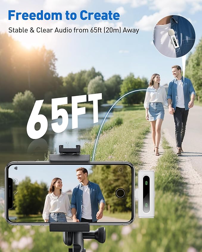 USB C Lavalier Microphone Wireless Mini Mic for Type-C Android Phone/Tablet/PC Video Recording Clip-on Mics with Rotatable Clip&Denoise Recording, Ideal for Vlog Tiktok Youtube Content Creator, White