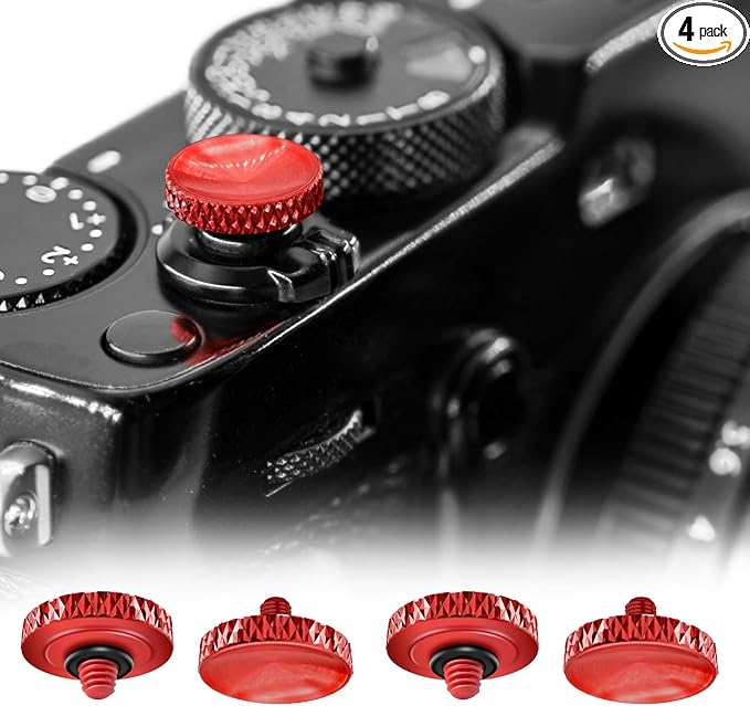 REYGEAK for Fujifilm Camera Shutter Button(4 Pack/Red) Copper Soft Shutter Release Button,Camera Shutter Button Fits for Fuji Fujifilm X100 X100VI X-T5 X-T4 X-T3 Accessories